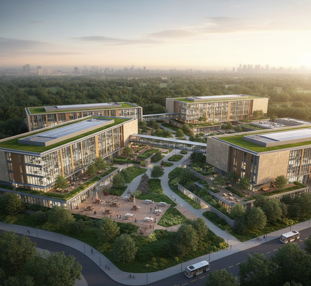 Future vision of a life science research campus with validated containment, adjacency, and specialist infrastructure